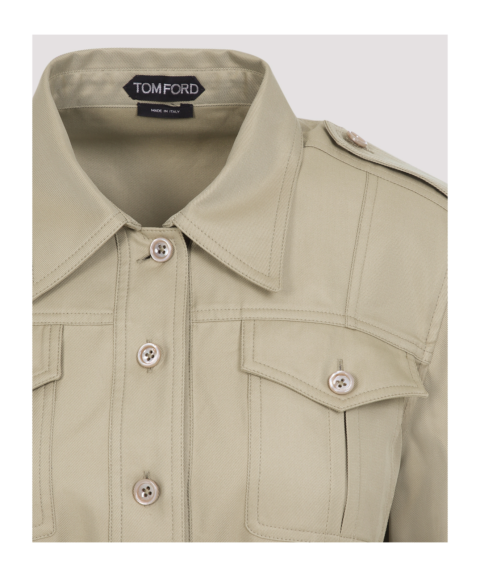 Tom Ford Pale Sage Beige Cotton Safari Mini Dress In Nude