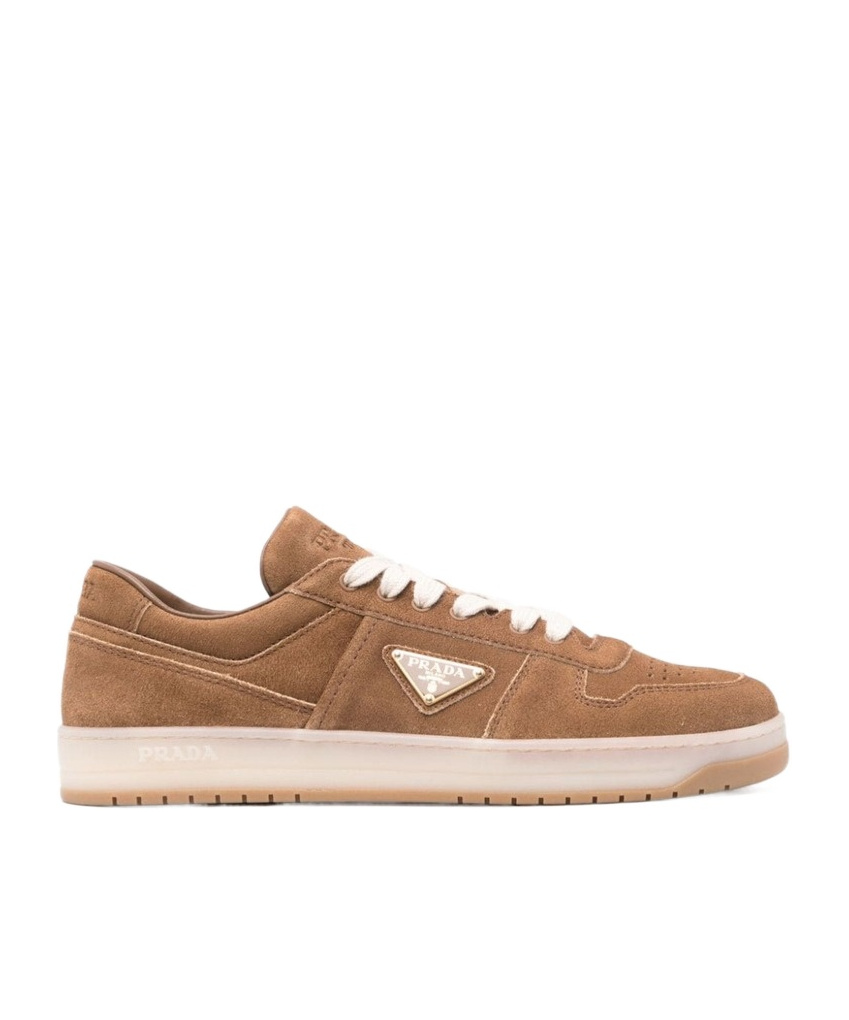 Prada Downtown Sneakers In Faded Suede In Brown