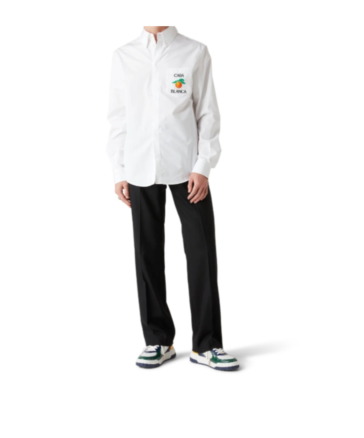Casablanca White Shirt With Button-down Collar And Logo Embroidery On The Front In White