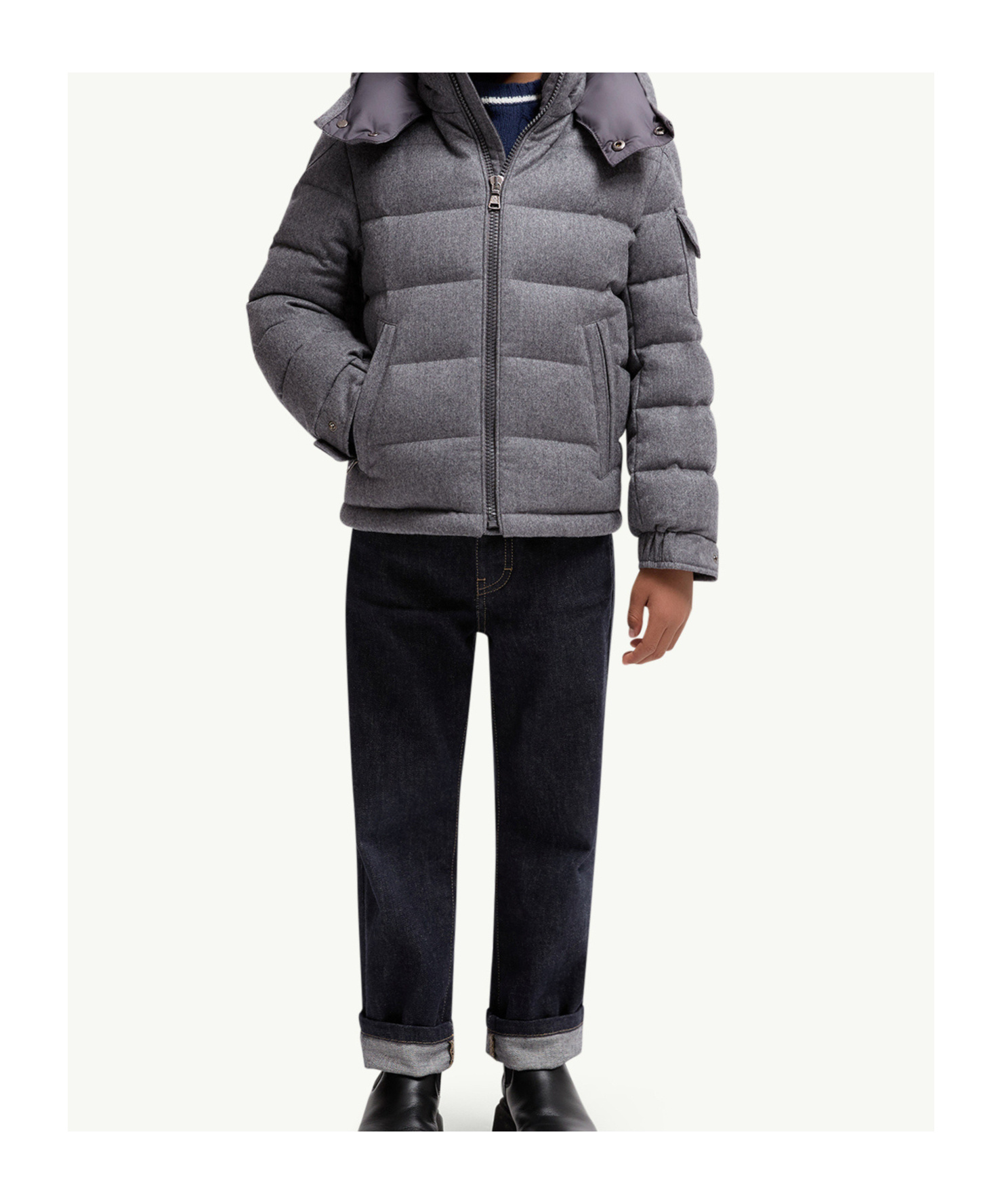 Moncler Montgenevre Hooded Wool Down Jacket In Gray