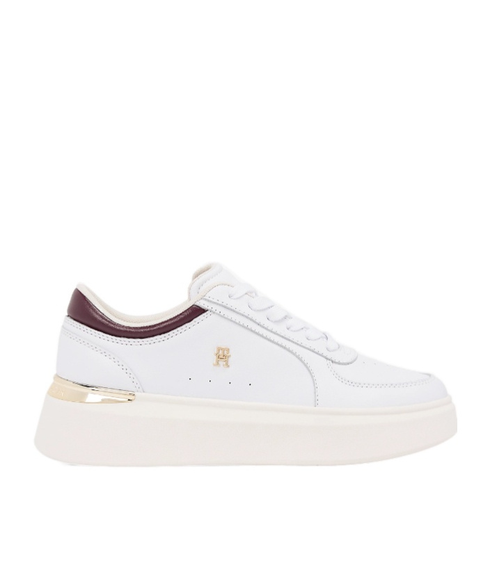 Tommy Hilfiger Metallic Heel Leather Platform Trainers In White