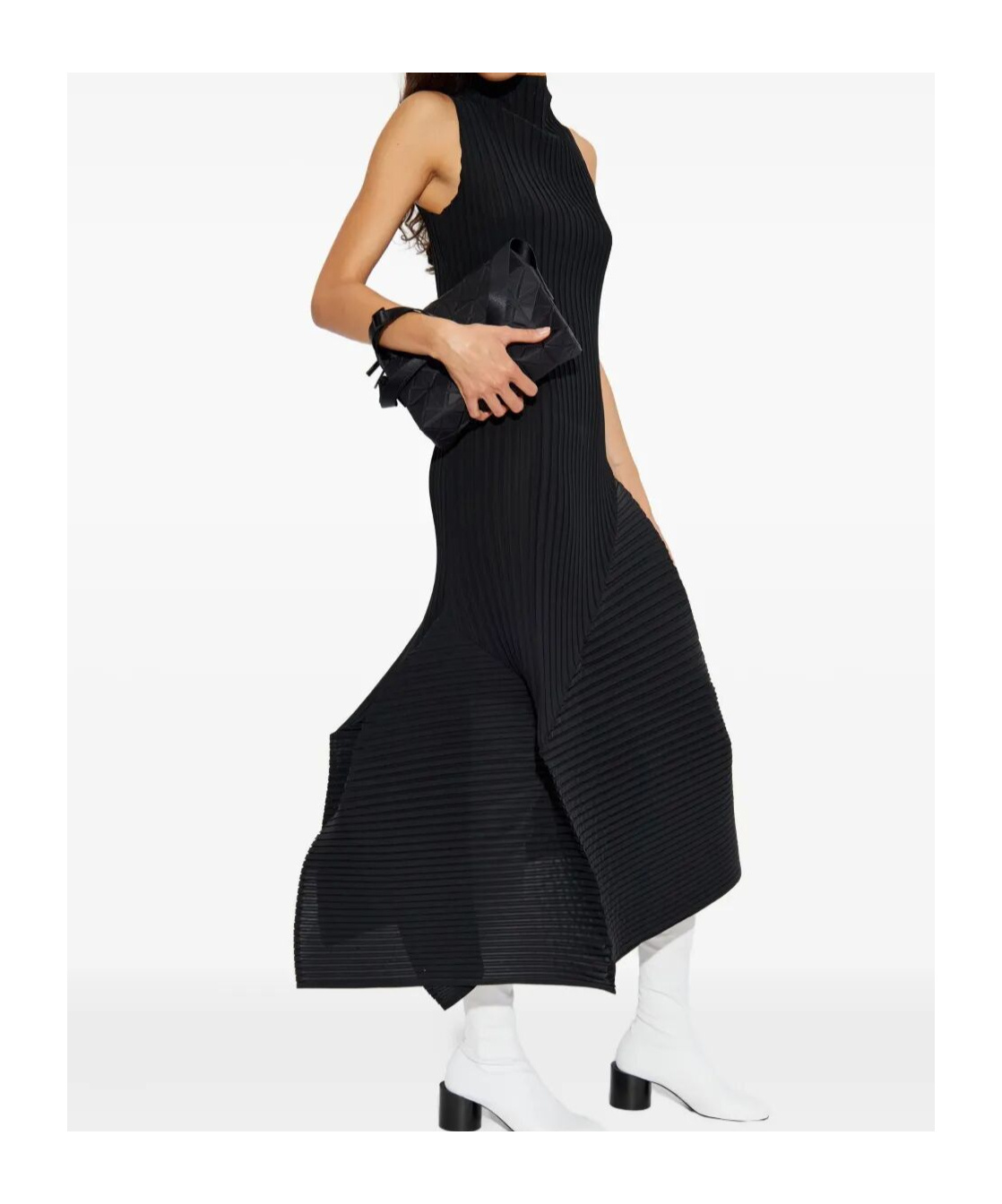 Issey Miyake Pleated High-neck Dress In Black