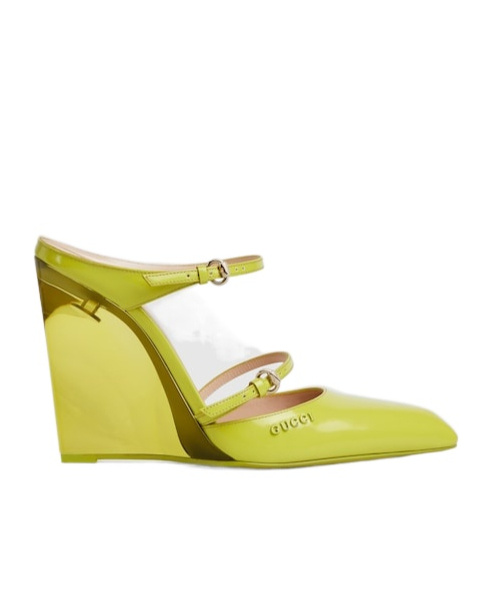 Gucci Leather Wedge Mules In Acid Green