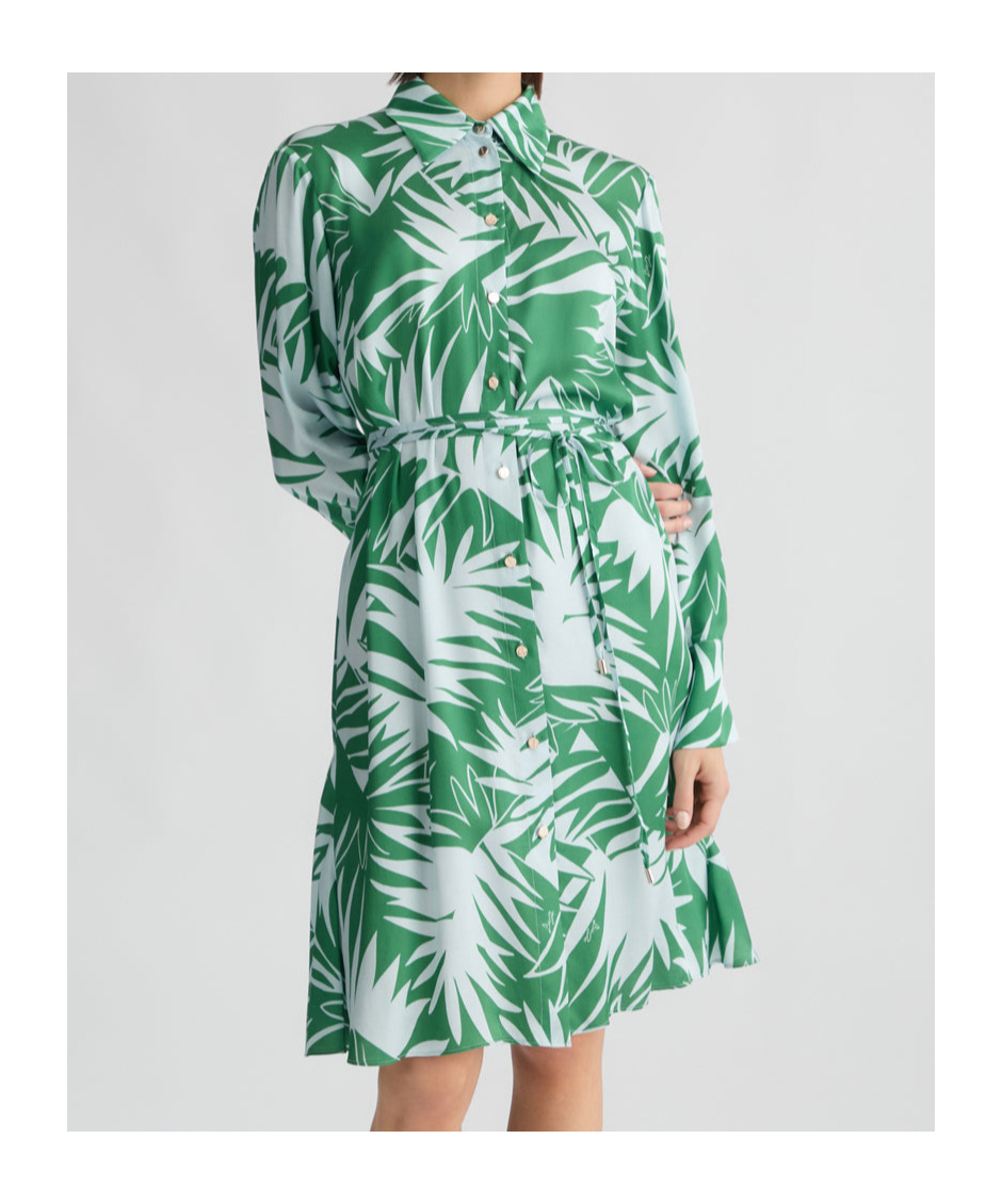Liu •jo Mini Dress With Green And White Leaves Printed In Green