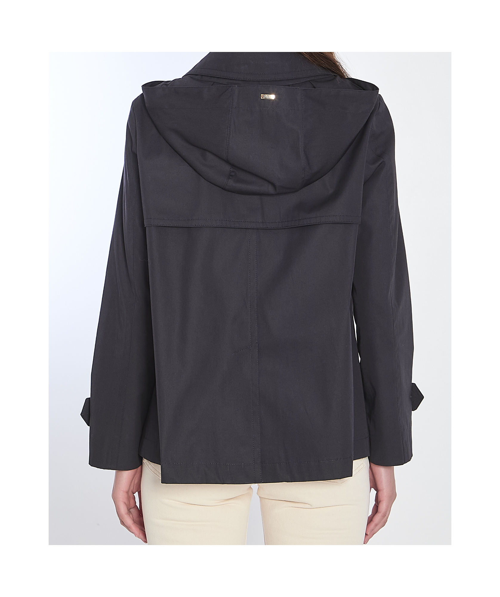 Herno Double Breasted Hooded Jacket In Black