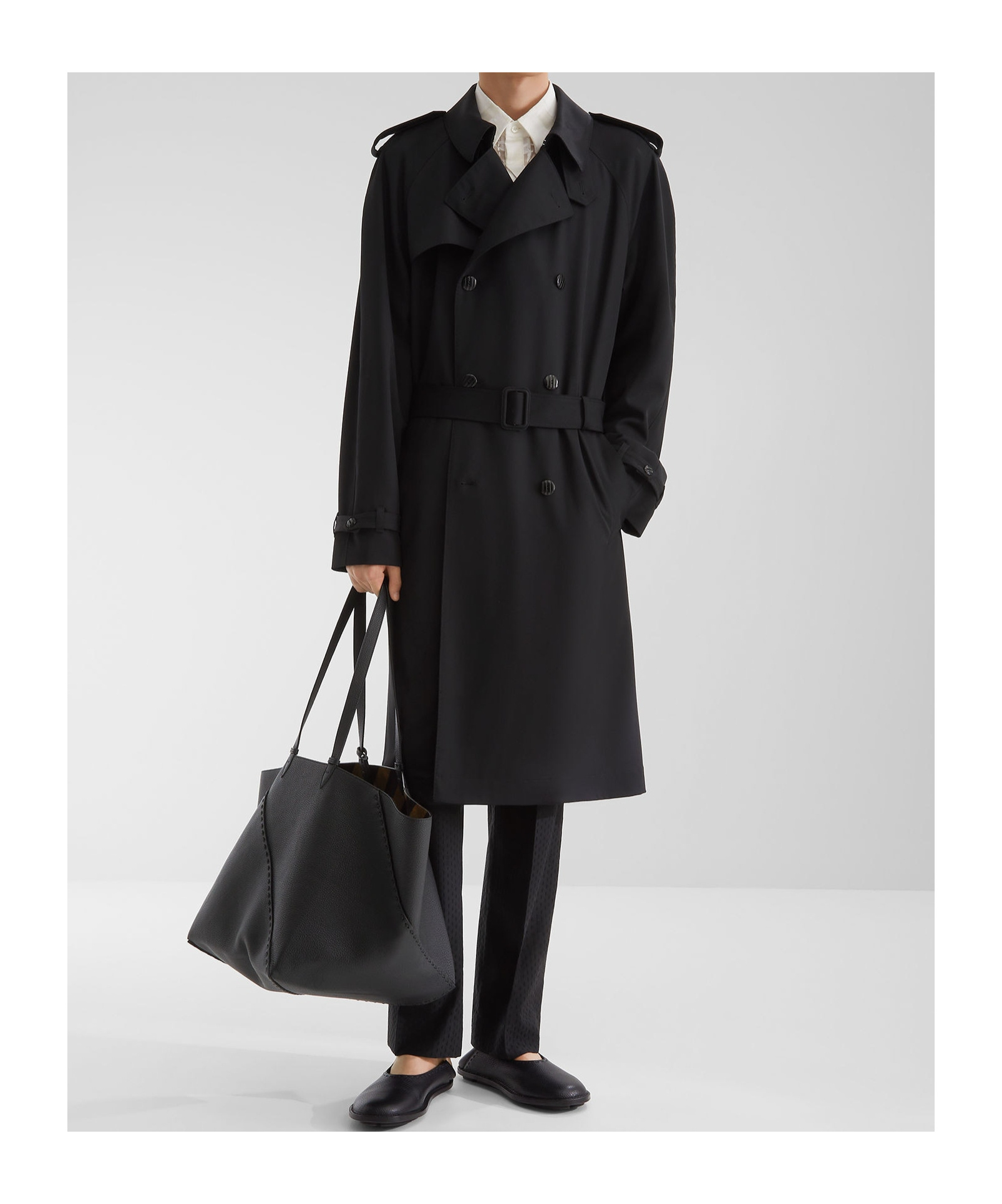 Fendi Black Wool Double-breasted Trench Coat In Black