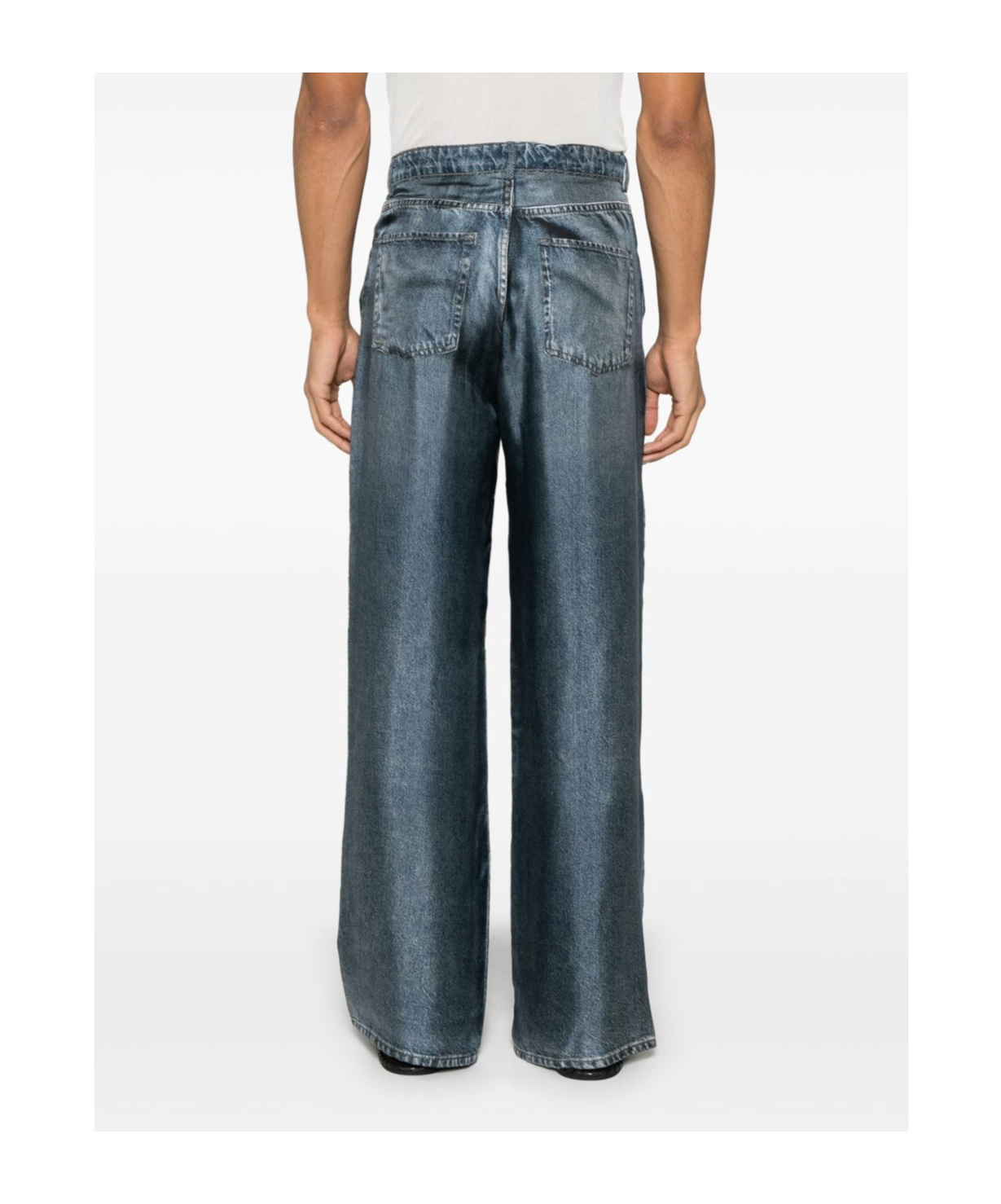 Pierre-louis Mascia Pierre Louis Mascia Denim Print Silk Trousers In Gray