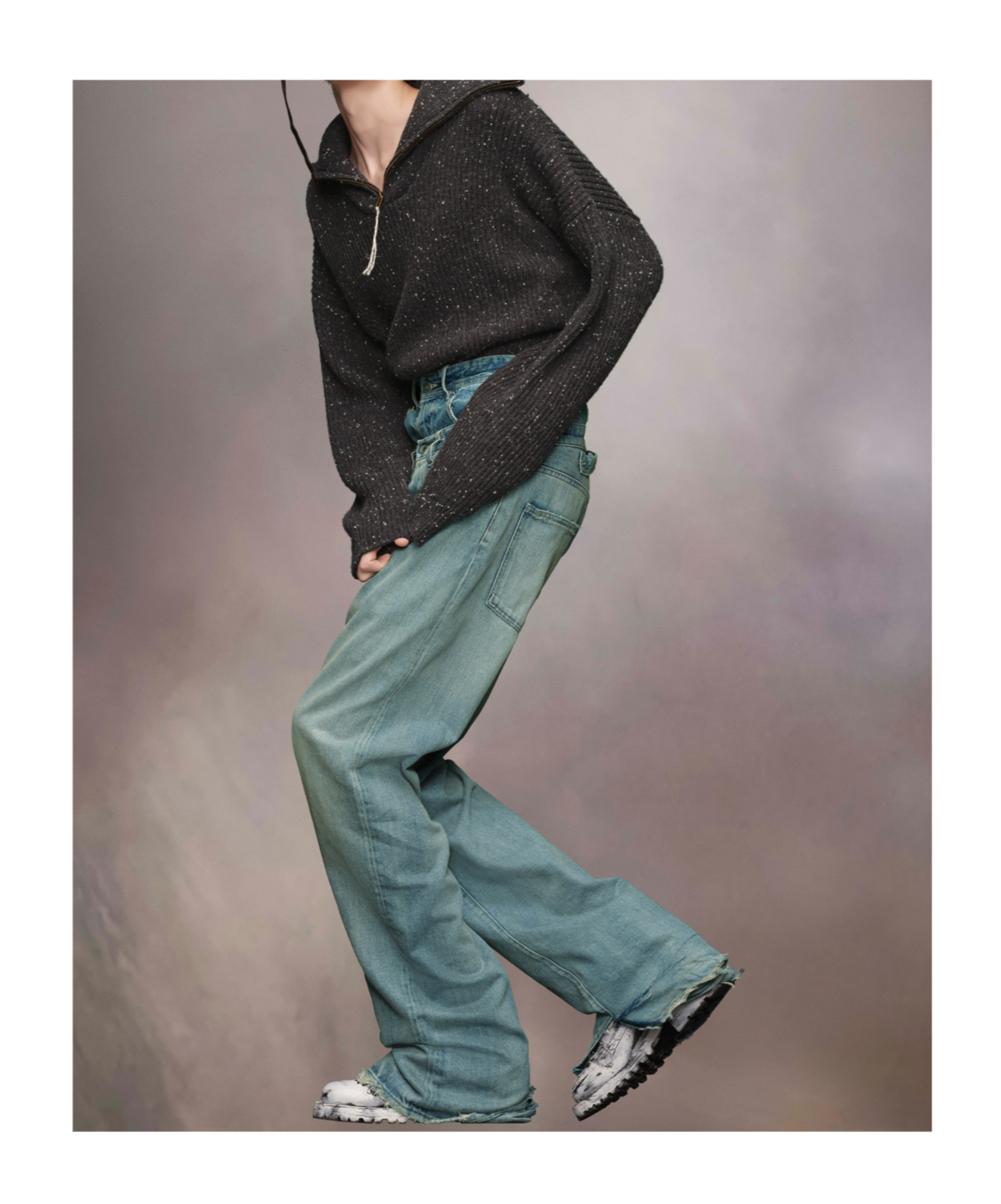Maison Margiela Shetland Wool Zip Sweatshirt Man Charcoal In Black
