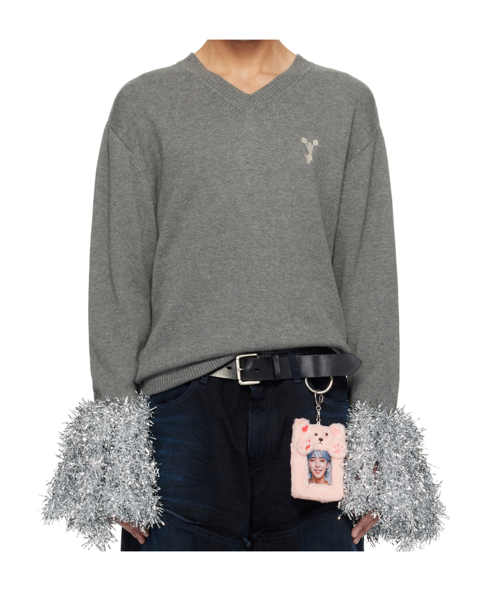 Doublet Gray Cheerleading Pompon Sweater In Gray