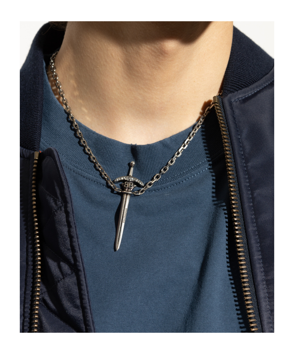 Balenciaga Necklace With A Sword-shaped Pendant In Gray