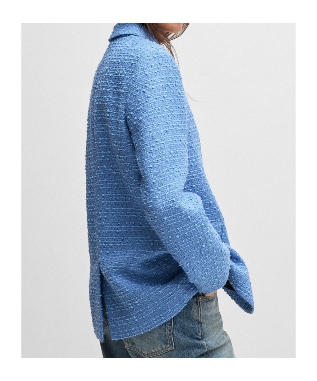 Hugo Boss Textured Bouclé Loose Jacket In Light Blue
