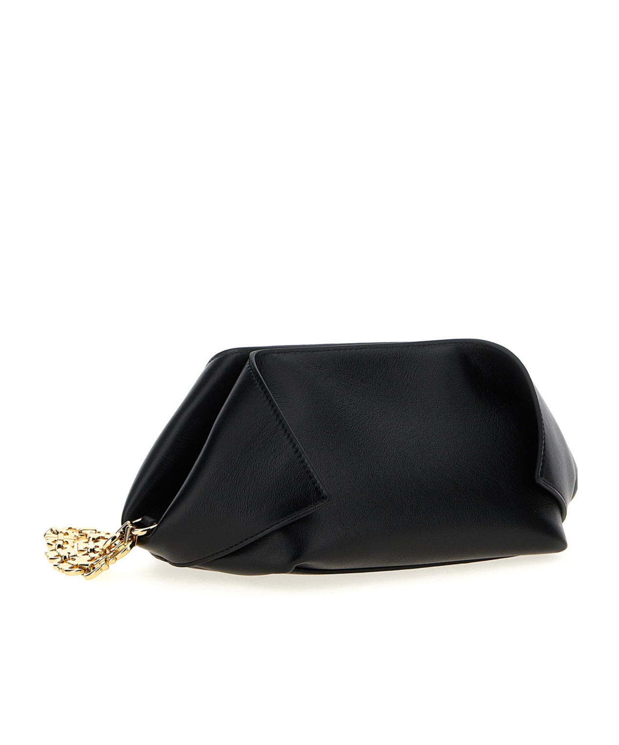 Ferragamo Chain Strap Leather Clutch With Gold-tone Hardware In Black