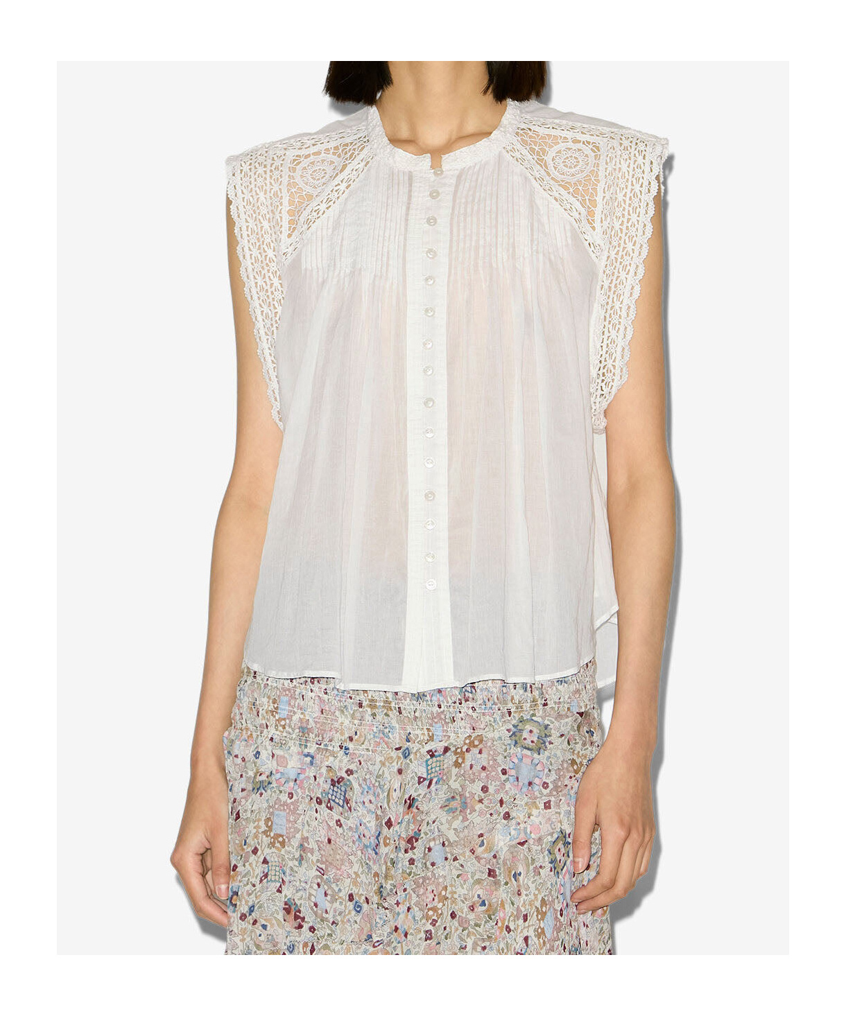 Isabel Marant Étoile Gresia Crochet-trimmed Pintucked Cotton-voile Top In White
