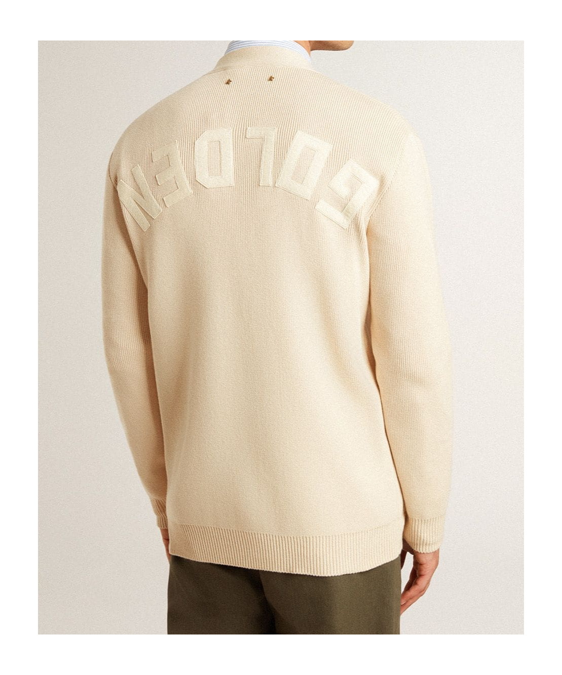 Golden Goose Mens Beige Cardigan With 'golden' Lettering On The Back In Neutral