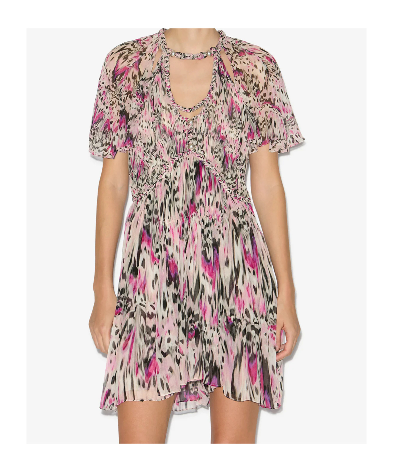 ISABEL MARANT RANDALIA SHORT DRESS IN GATHERED SILK