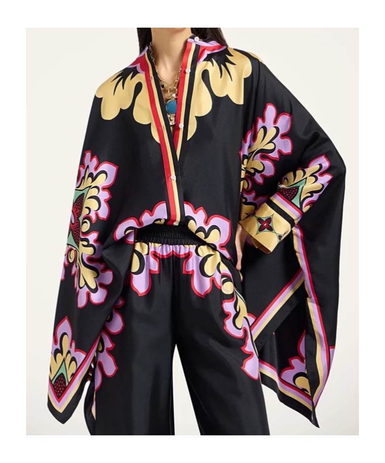 La Doublej Floral Print Cape In Black