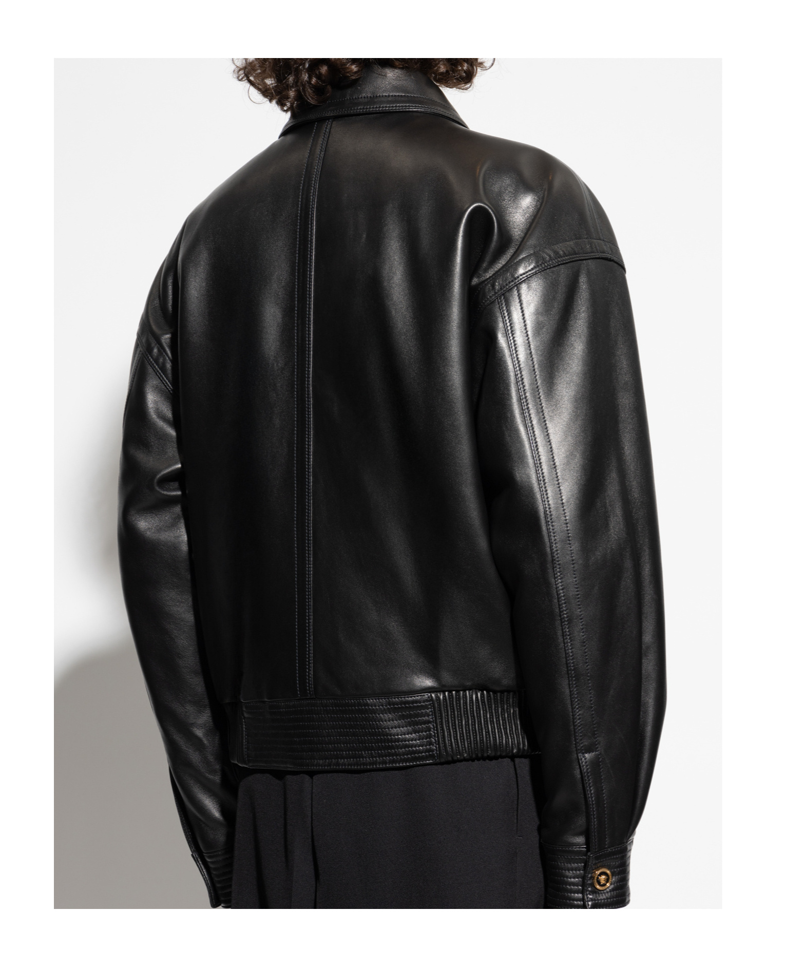 Versace Long Sleeve Leather Jacket In Black