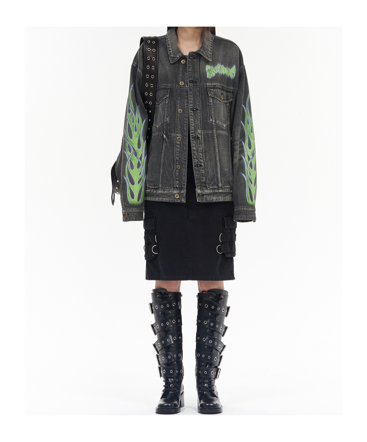 We11 Done Flame Micro-label Denim Jacket In Black