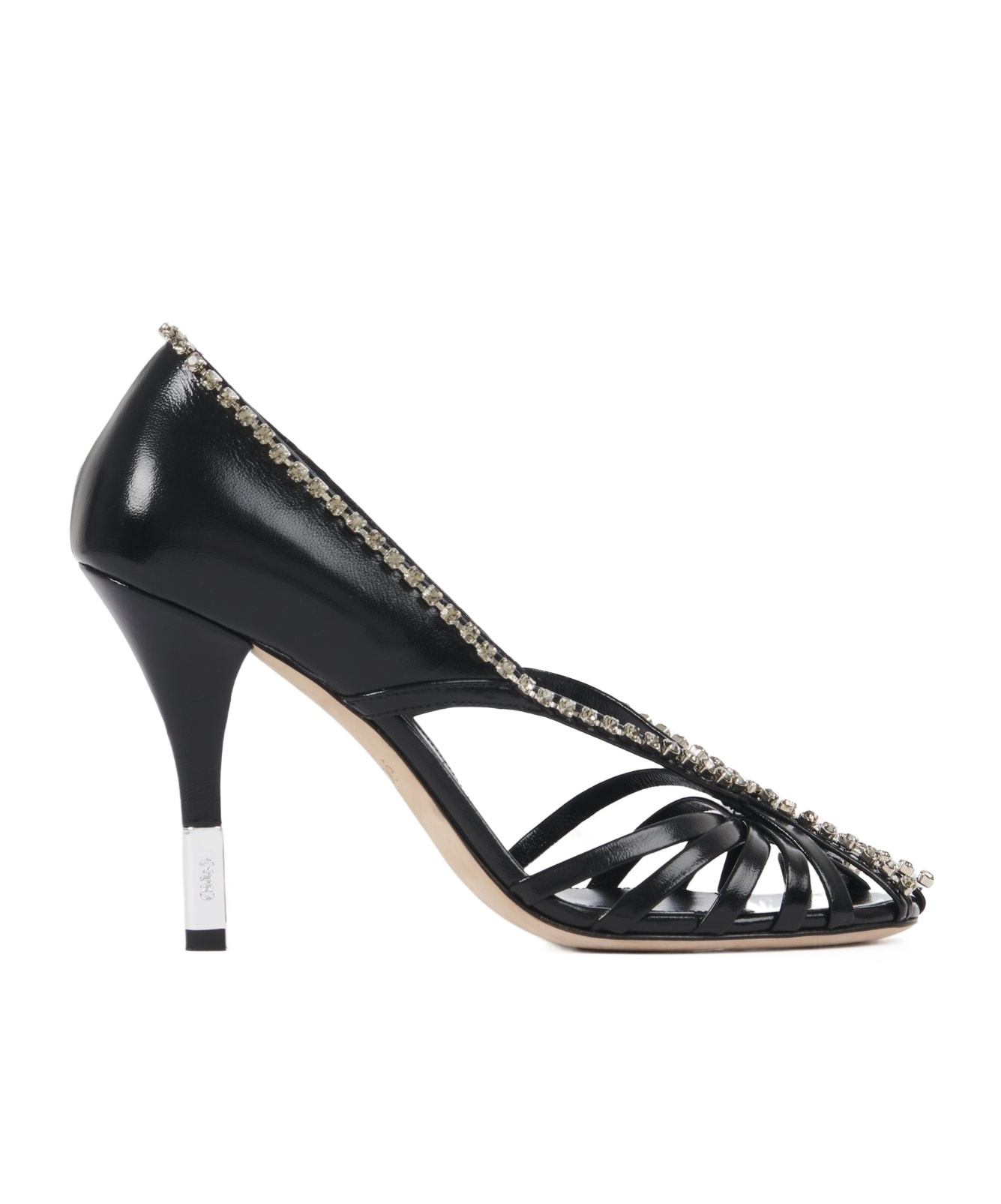 Chloé Leonie Crystal-embellished Leather Pumps In Black