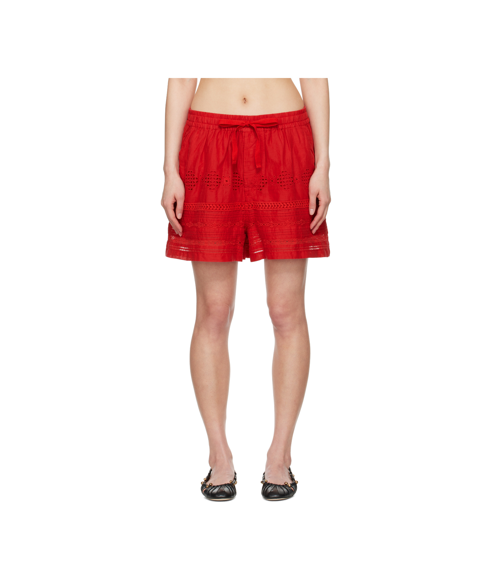 Isabel Marant Étoile Damina Crochet-trimmed Broderie Anglaise Organic Cotton-voile Shorts In Red