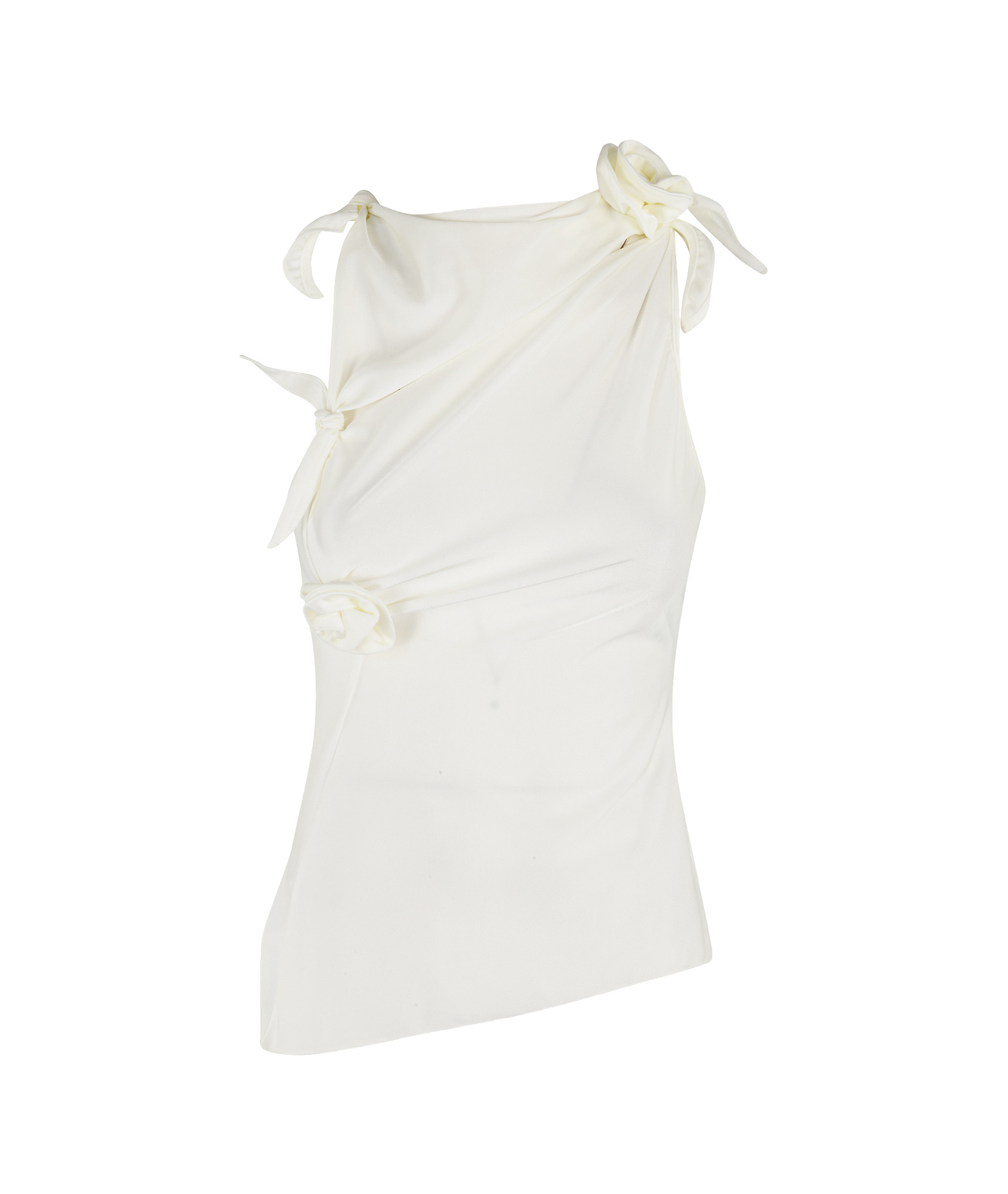 Coperni Asymmetric Rosette-detailed Satin Top In White