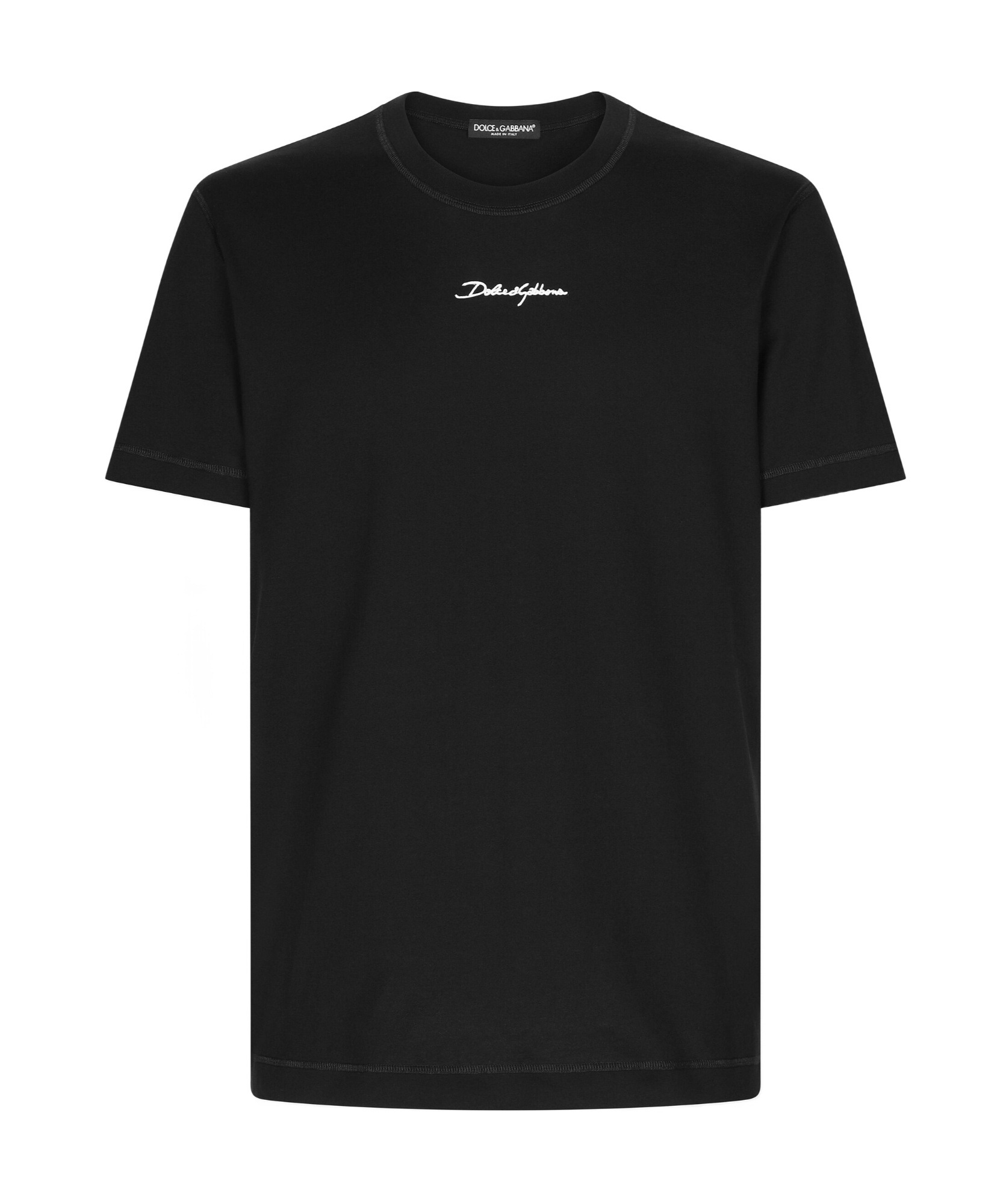 Dolce & Gabbana Black Crewneck T-shirt With Signature Logo In Cotton Man In Black