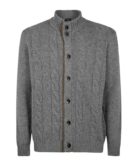 Herno Men's Cable Knit High Neck Cardigan In Gray
