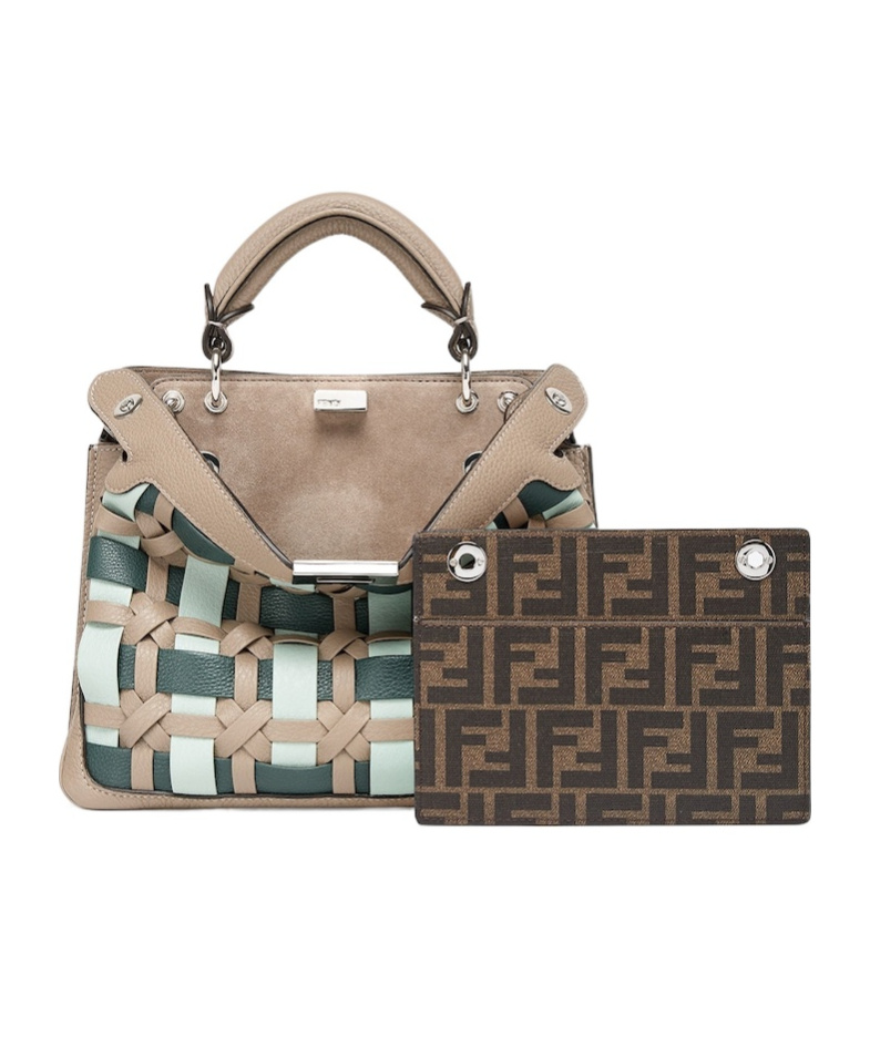 Fendi Peekaboo Soft Small Multicolour Interlaced Leather Bag In Nude