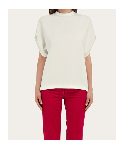 Ferragamo Crew Neck T-shirt With Turned Up Sleeve In White