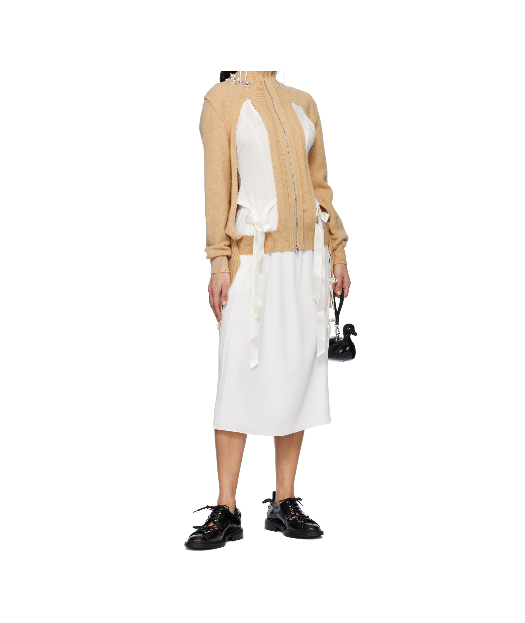 Simone Rocha White Bow Slit Column Midi Skirt In White