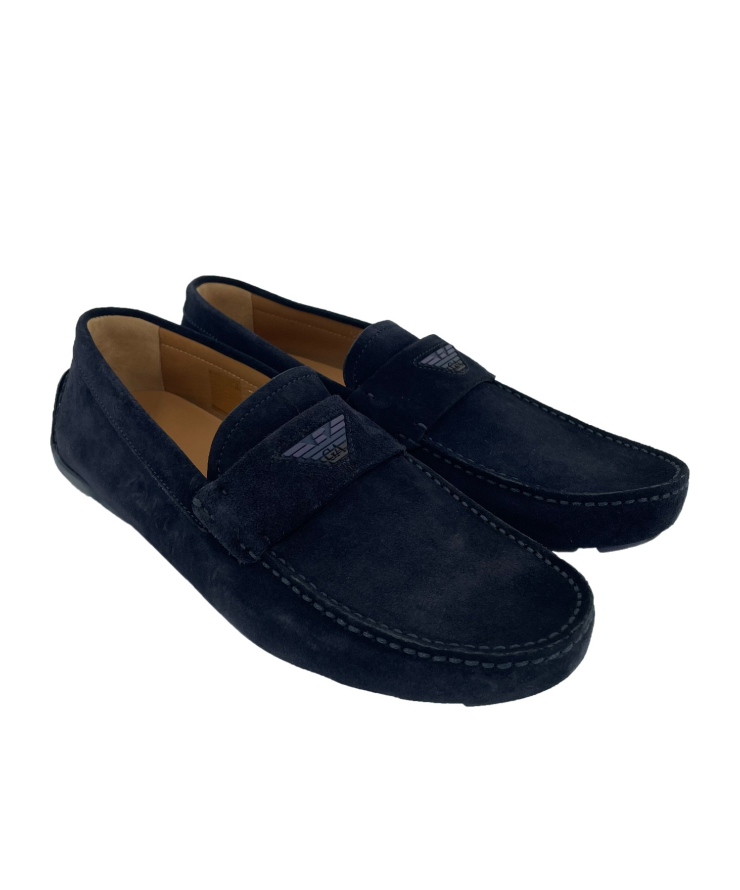 Emporio Armani Eagle Label Round-head Loafers In Black