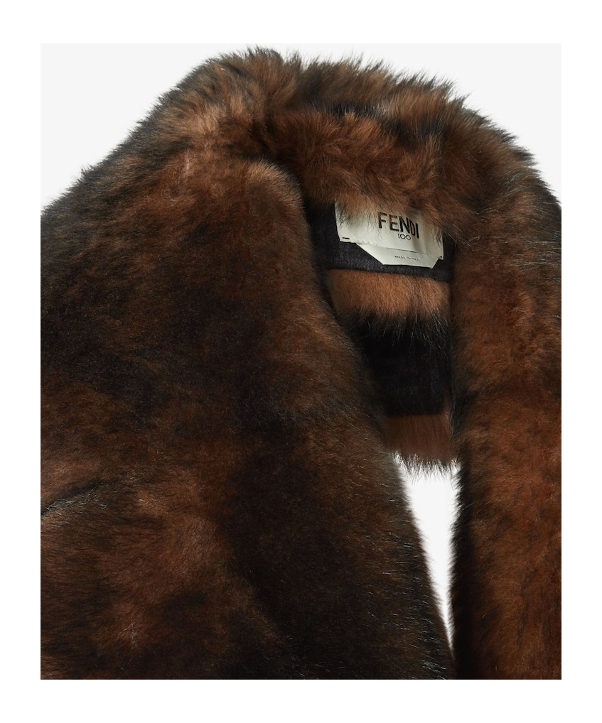 Fendi Ochre Dorsed Sheepskin Scarf Accessories In Brown