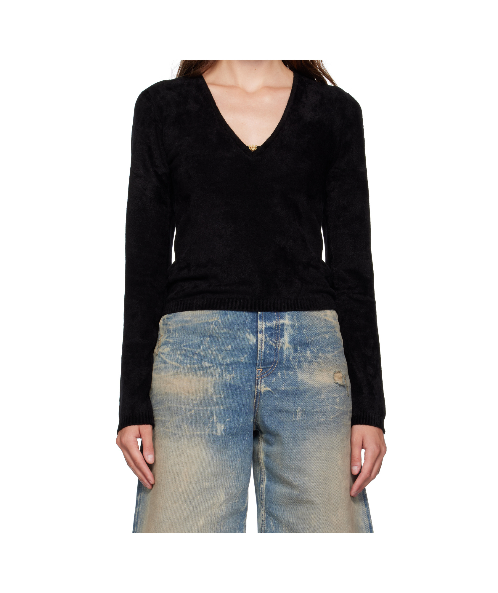 Amiri Velvet Long-sleeved Top In Black