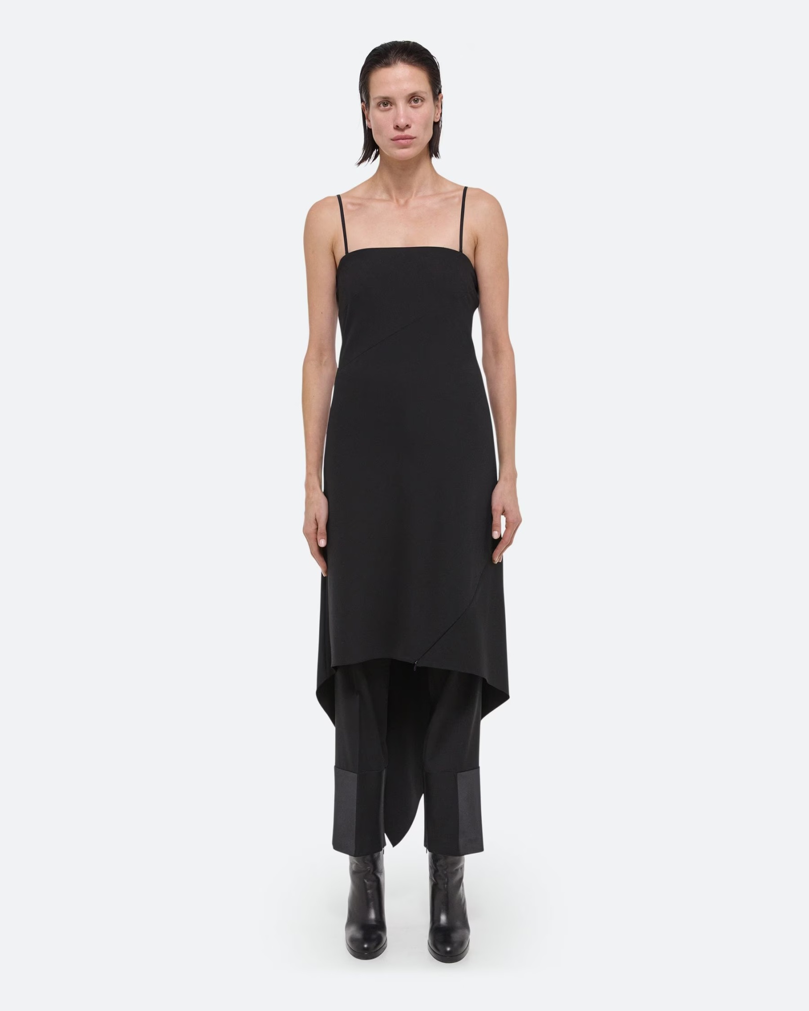 Helmut Lang Asymmetrical Hem Midi Dress In Black