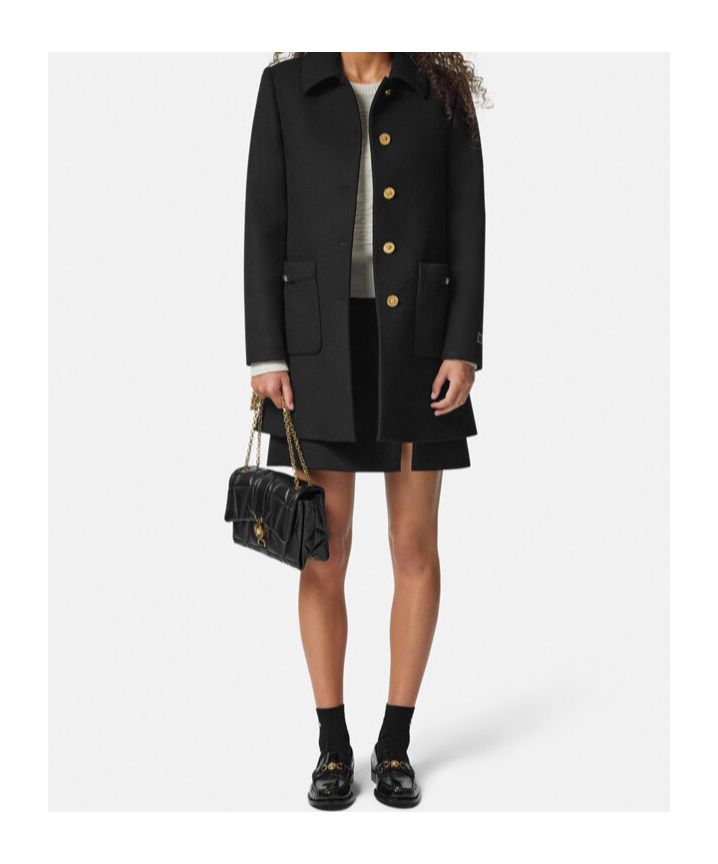 Versace A-line Felted-wool Coat In Black