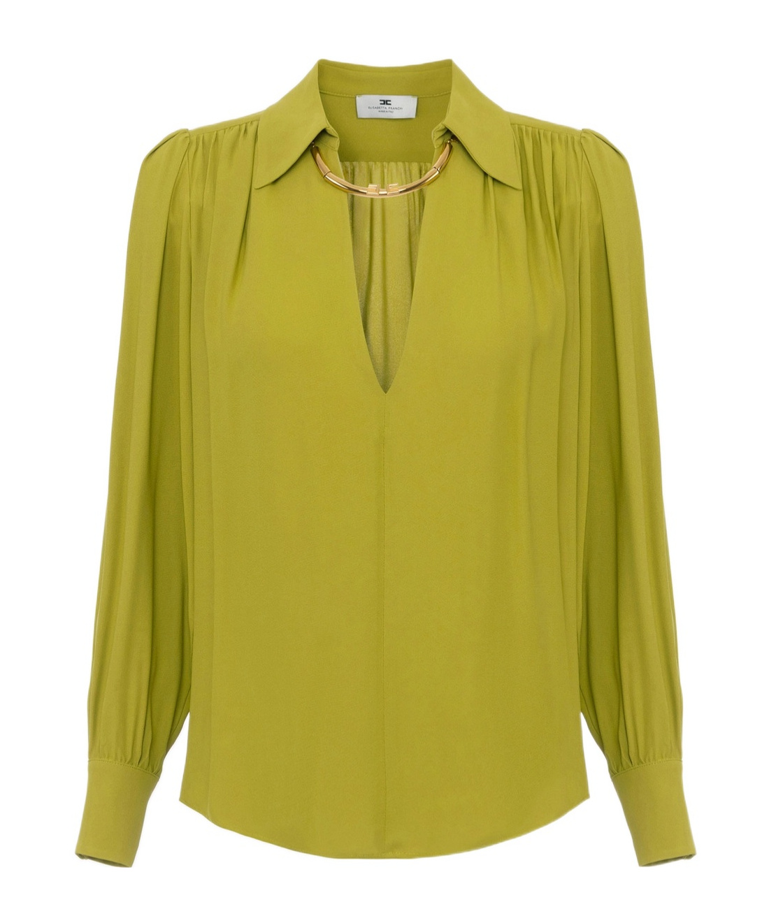Elisabetta Franchi Blouse In Georgette Fabric With Jewel Detail In Green