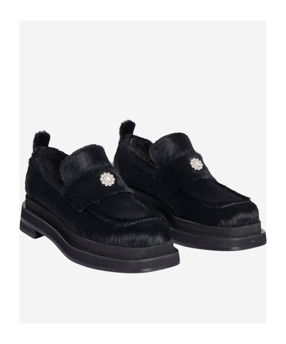 Simone Rocha Artificial Pearl Decorated Loafers In Black