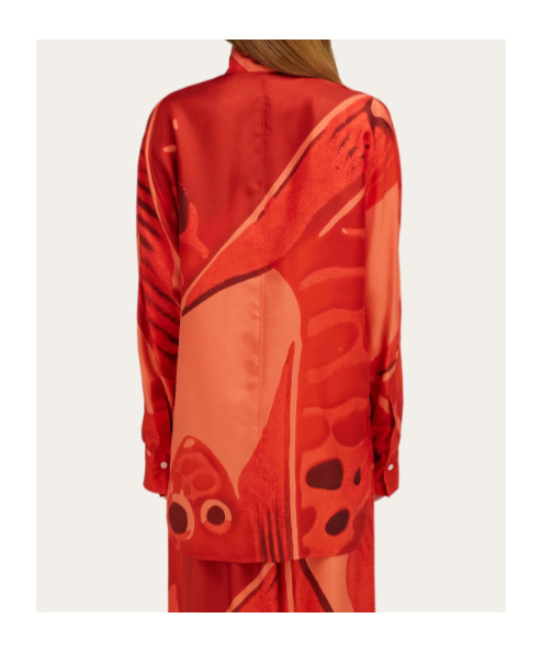 Ferragamo Fish Print Silk Shirt With Sash In Orange