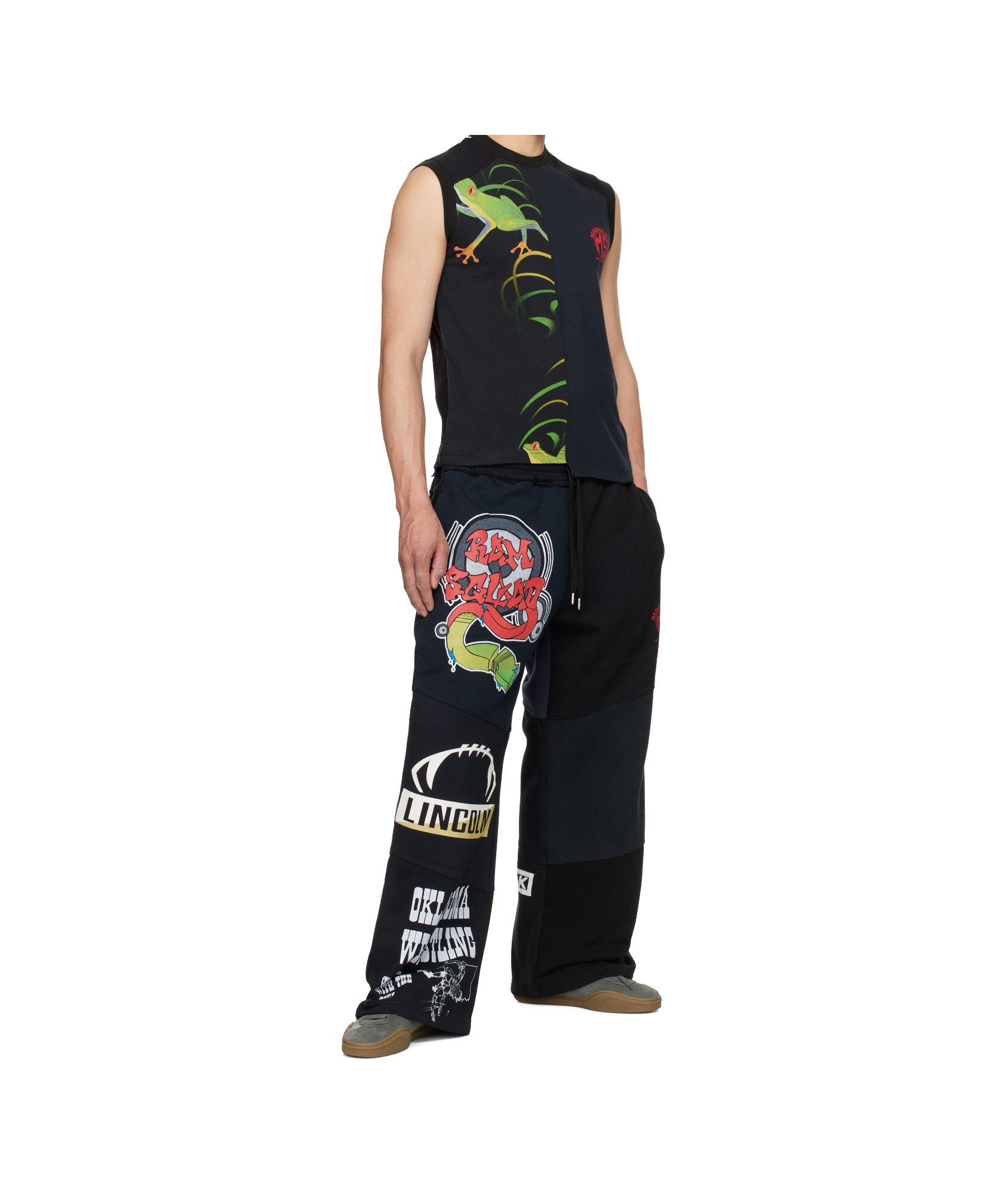 Marine Serre Black Regenerated Graphic T-shirts Tank Top In Black