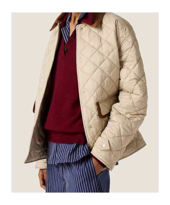 Miu Miu Quilted Technical Pongé Blouson In Brown