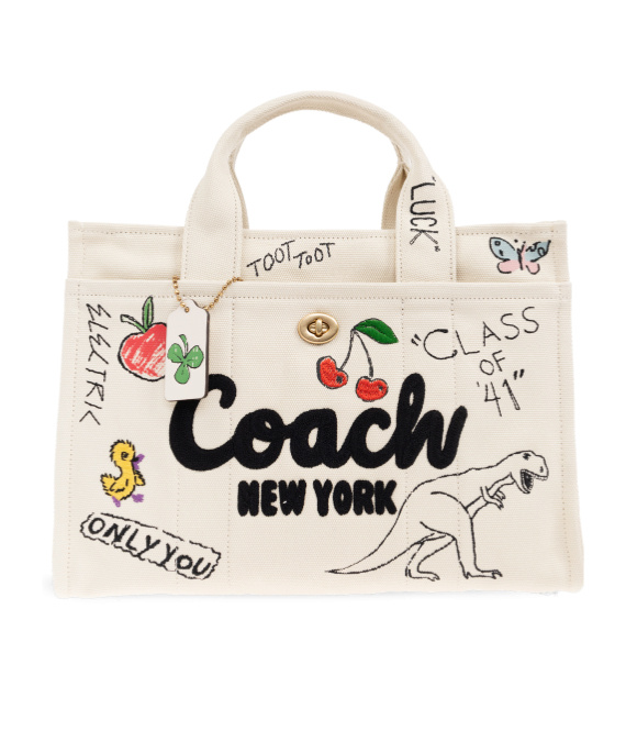 Coach Patterned Canvas Tote In White