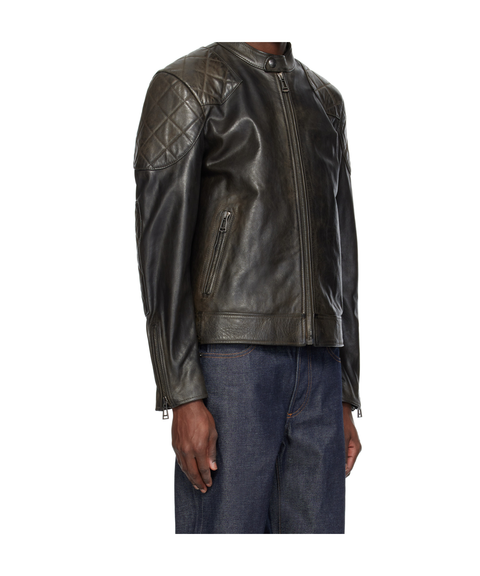 Belstaff Long Sleeve Leather Jacket In Black