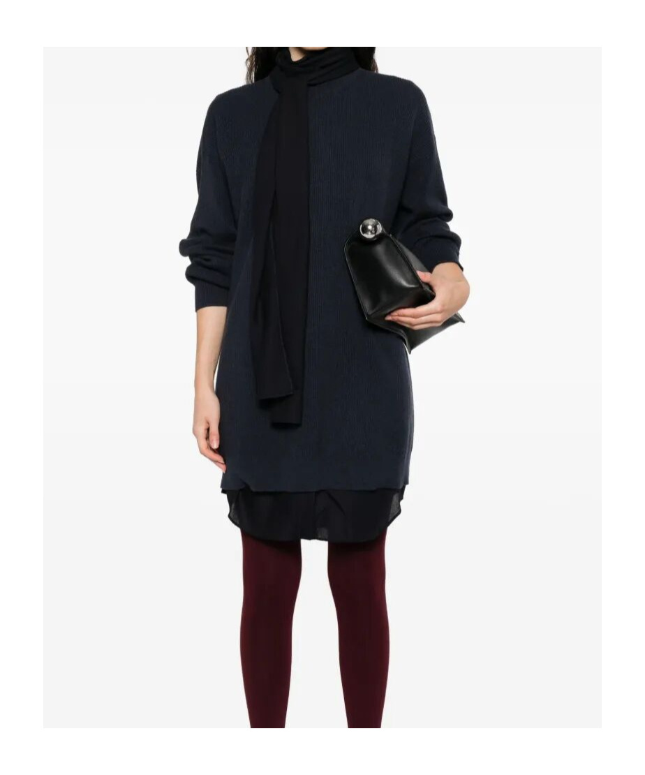 Brunello Cucinelli Ribbed Tie-neck Dress In Black