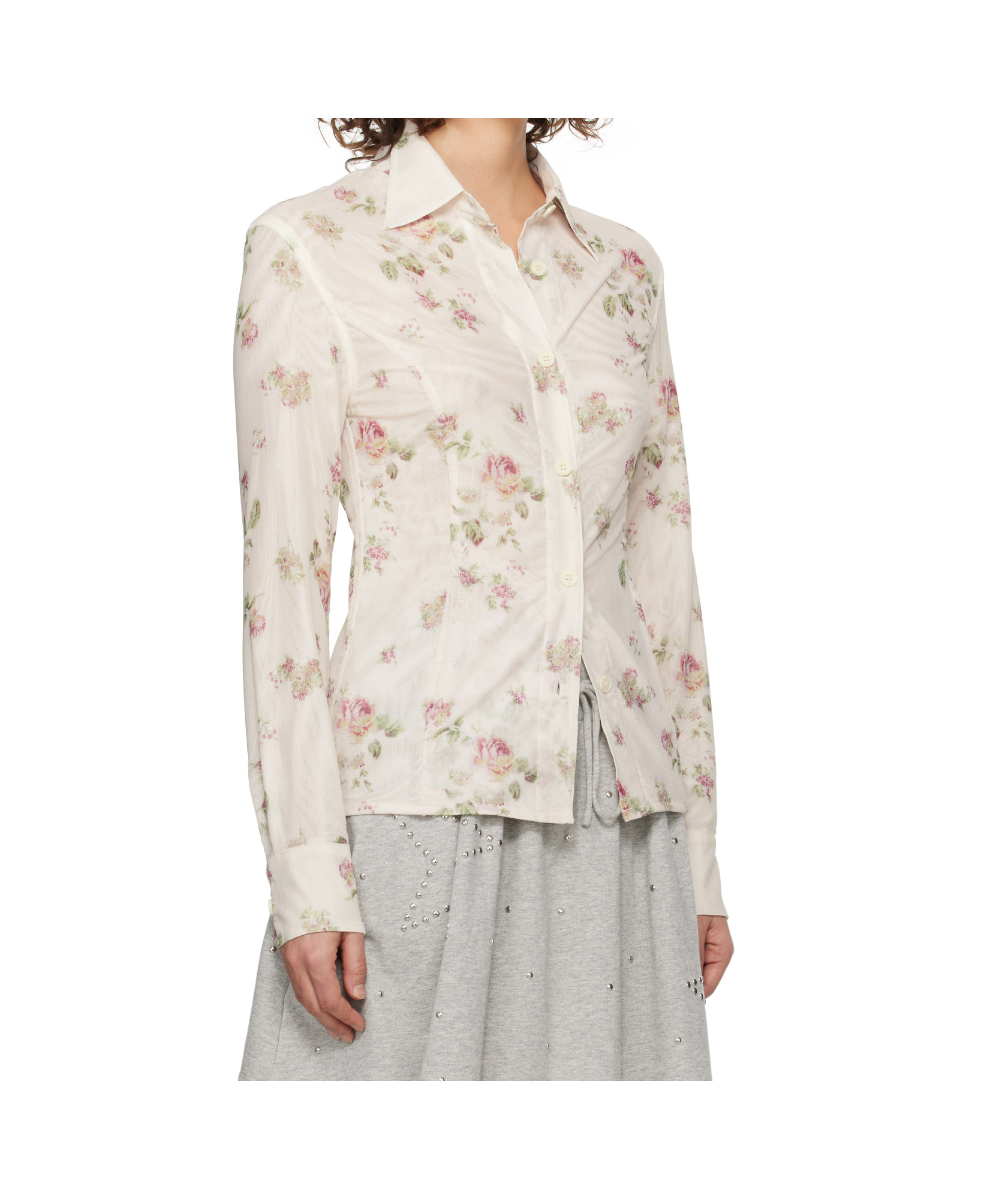Open Yy Double-layered Mesh Print Shirt In Yellow