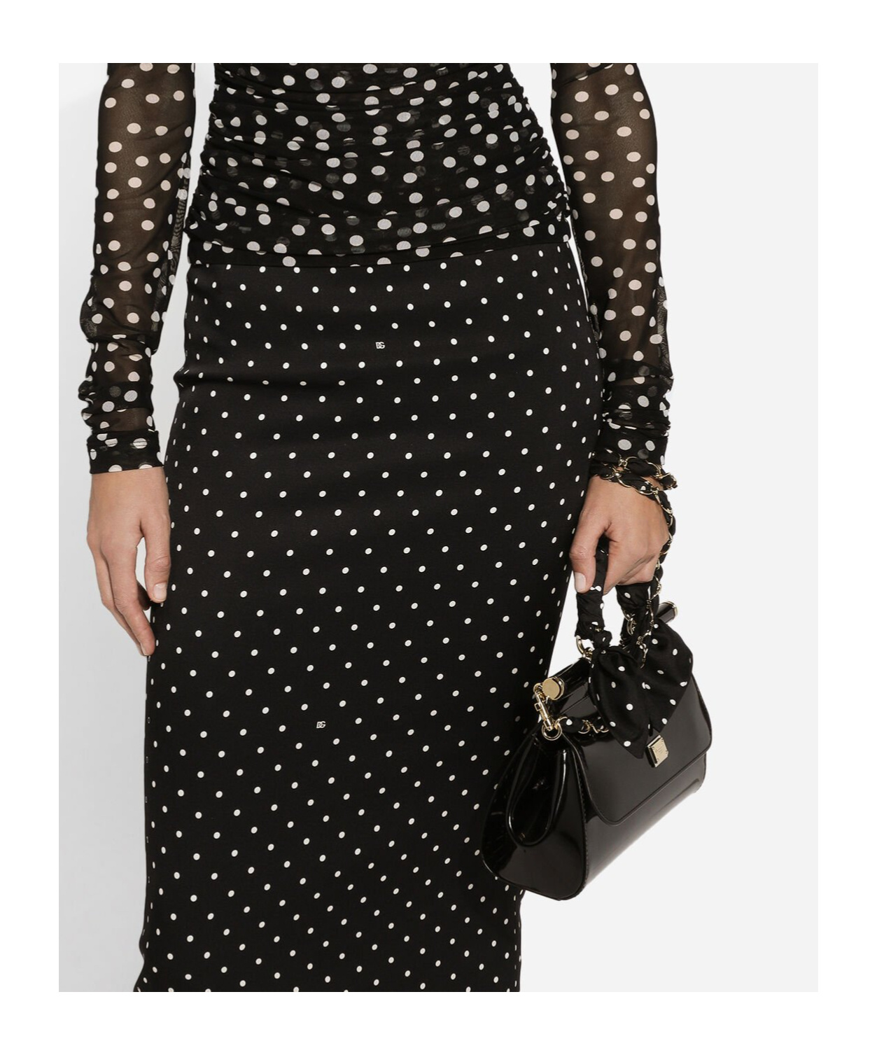 Shop Dolce & Gabbana Polka-dot Pencil Skirt In Black