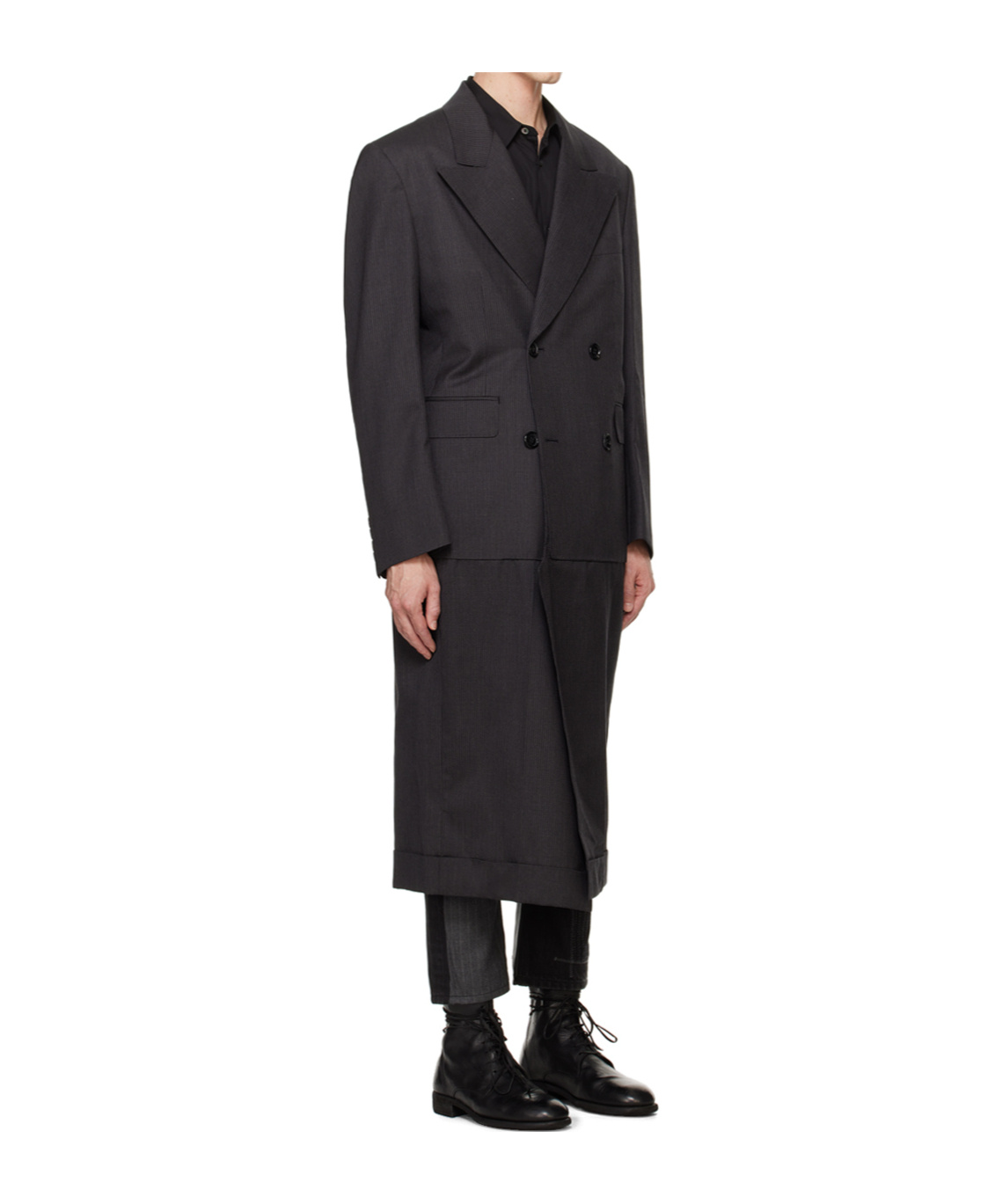 Junya Watanabe Striped Long-sleeved Coat In Black