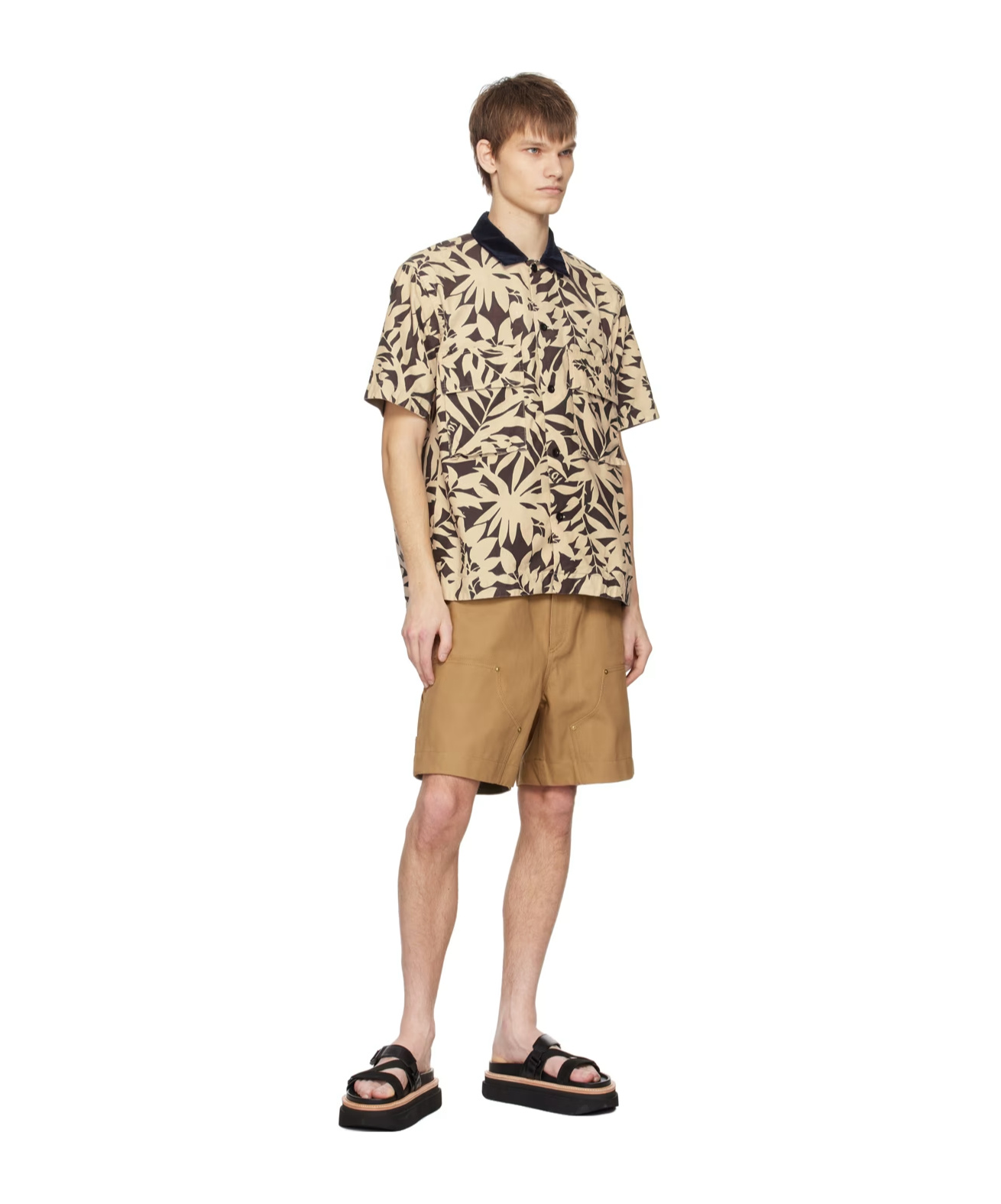 Sacai Leaf Printed Shirt In Brown