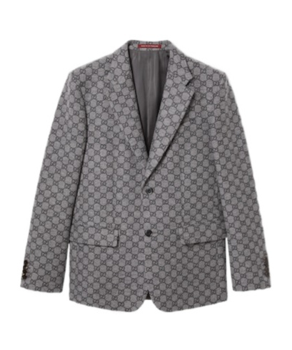 Gucci Gg Wool Flannel Jacket In Gray