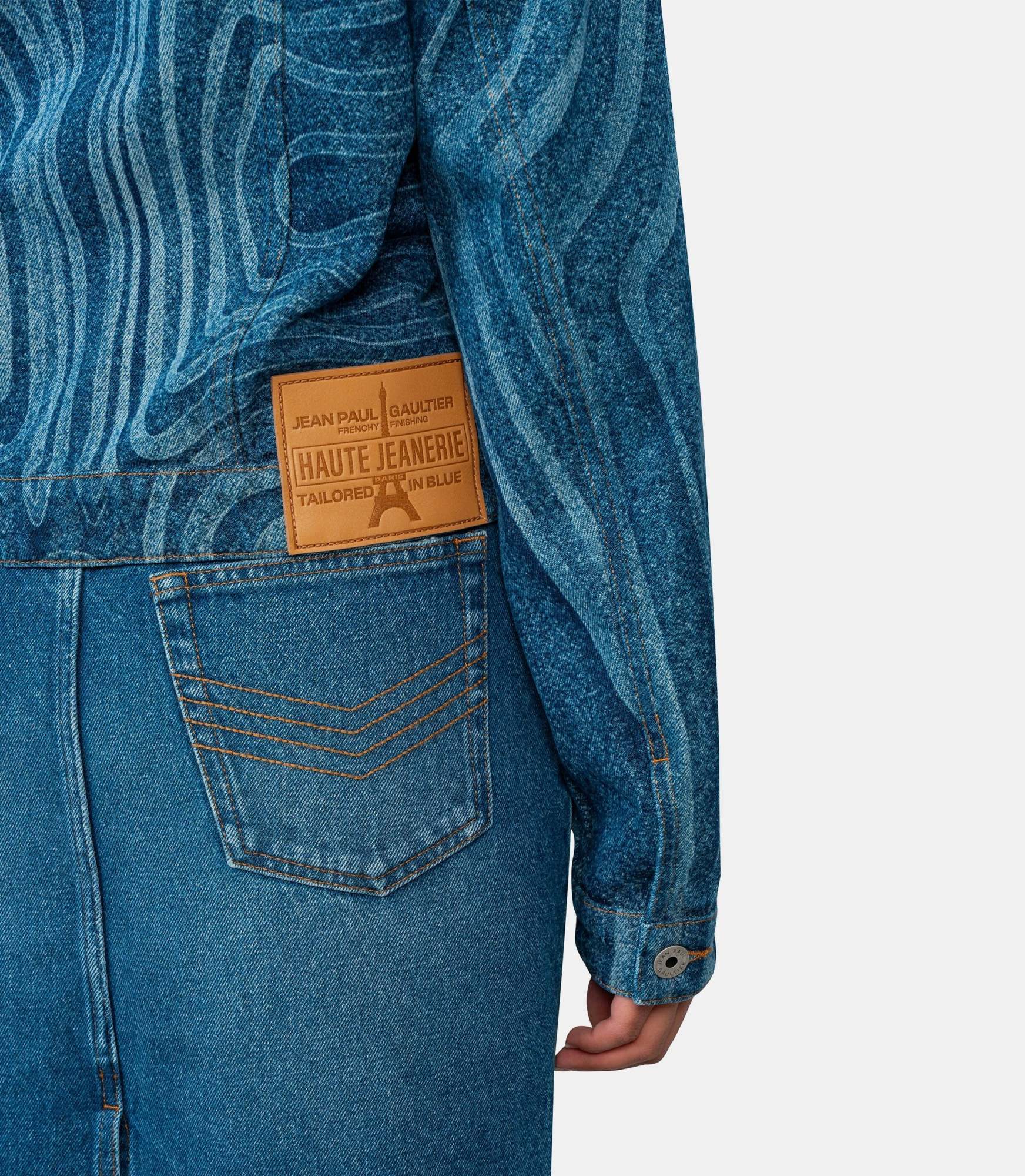 Jean Paul Gaultier Blue Spiral Denim Jacket In Blue