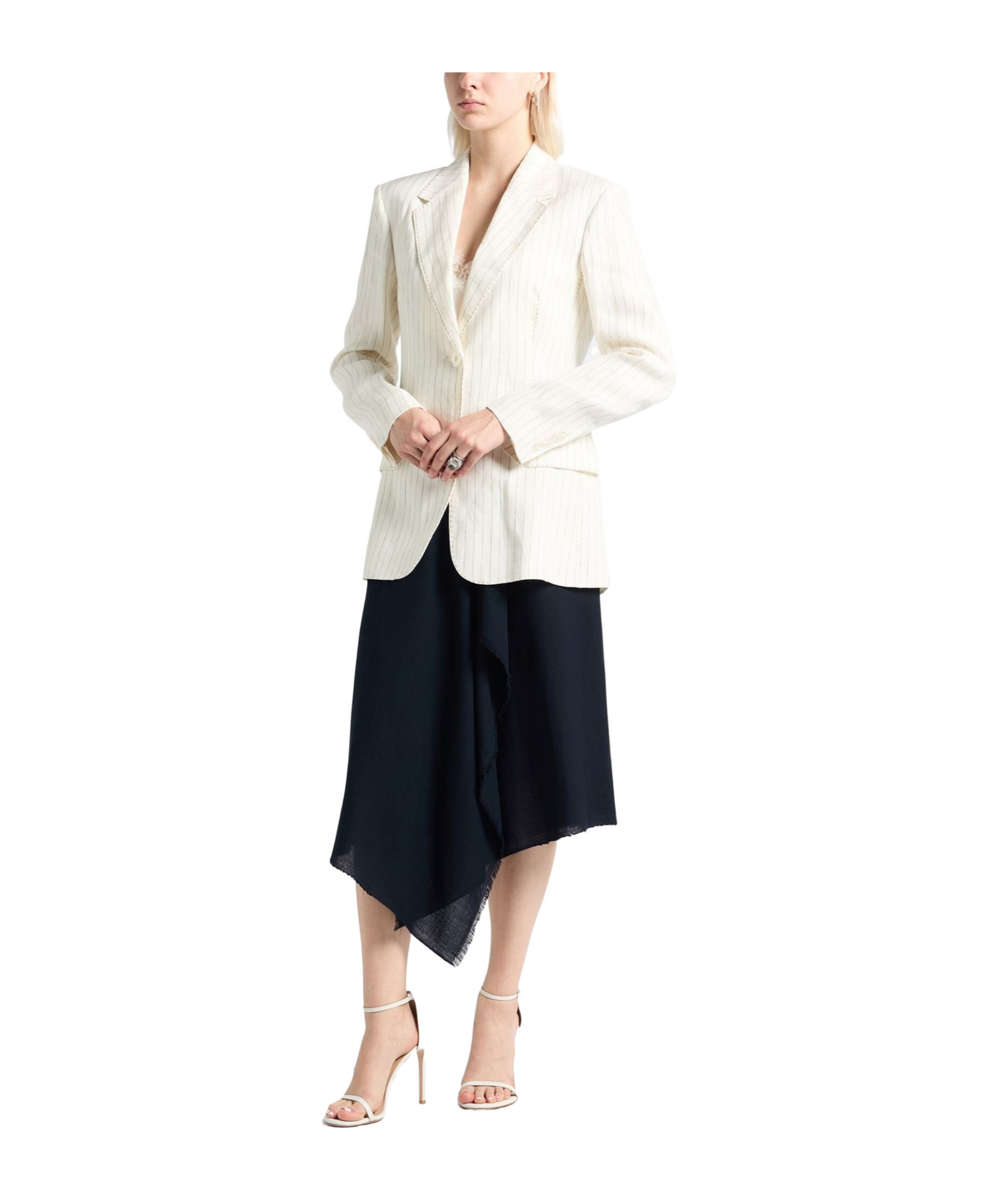 Max Mara Striped Single- Blazer In Ivory